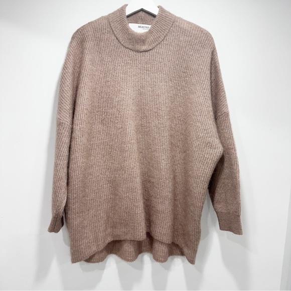 Selected Femme Sweaters - Selected Femme Women's Light Brown Wool Alpaka Blend Turtleneck Sweater size L